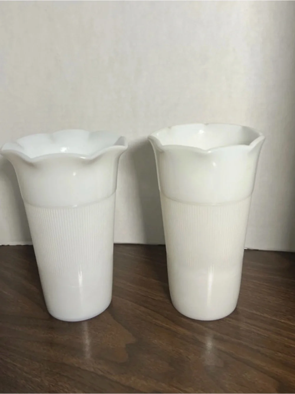 White Milk Glass Vases - Set of 2